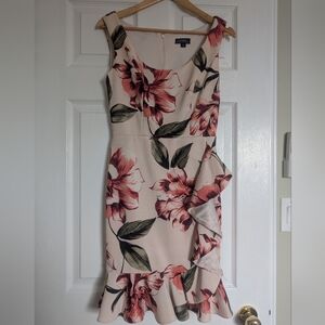 Le Chateau Floral Ruffle Midi Dress - Pink and Cream